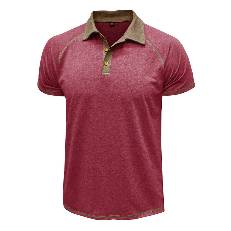 Men Summer Lapel Henry T-Shirt With Short Sleeves Maroon Red
