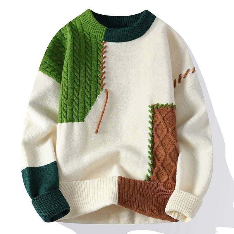 Casual crew neck sweater men's bottom knit Green