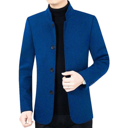 Classic Wool Blend Stand Collar Casual Outerwear JK2101 Sapphire Blue