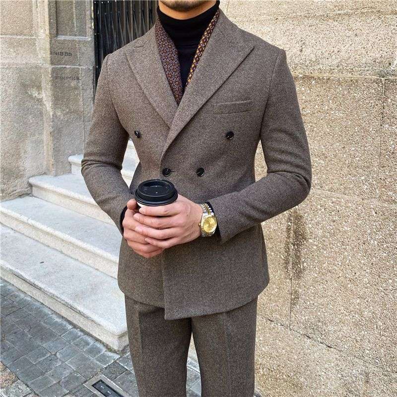 Men's Slim Fit Double Breasted Houndstooth Jacket