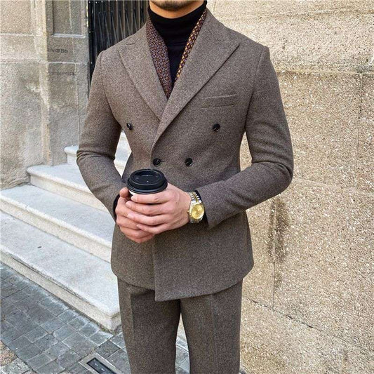 Men's Slim Fit Double Breasted Houndstooth Jacket