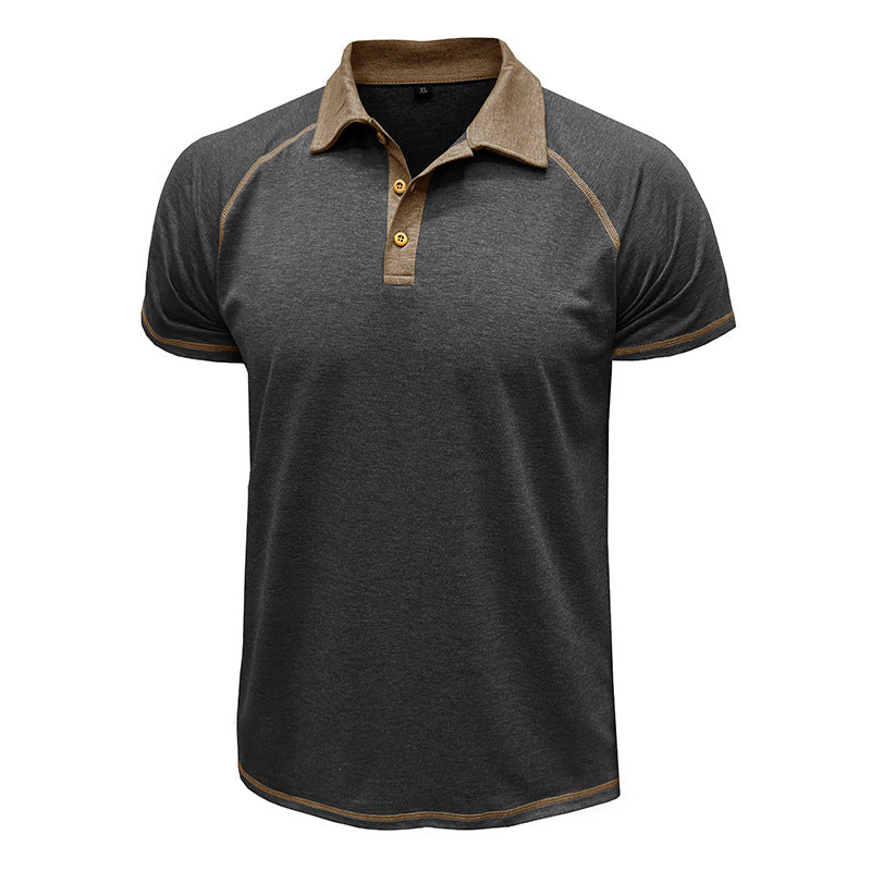 Men Summer Lapel Henry T-Shirt With Short Sleeves Dark Gray