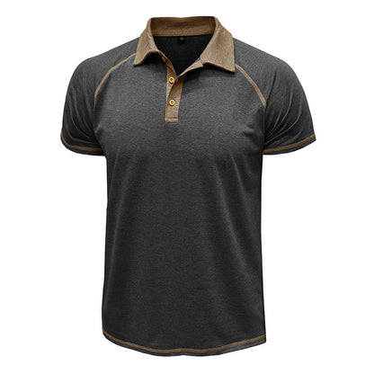 Men Summer Lapel Henry T-Shirt With Short Sleeves Dark Gray