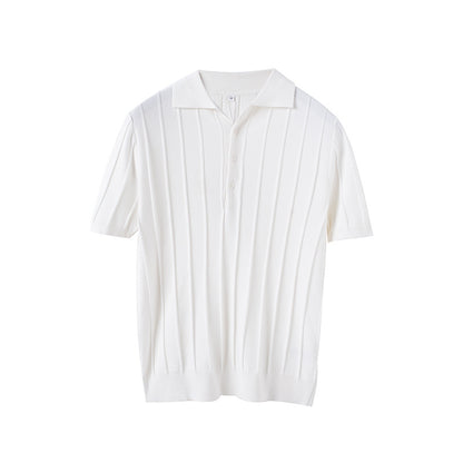 Solid-color collarless pullover knit sweater for men