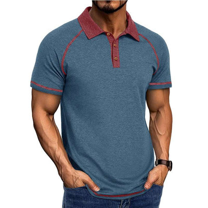 Men Summer Lapel Henry T-Shirt With Short Sleeves