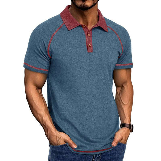 Men Summer Lapel Henry T-Shirt With Short Sleeves