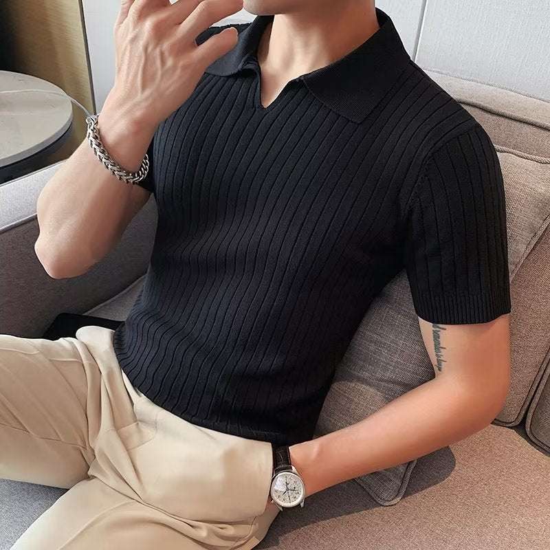 A versatile and popular five-sleeved knitted POLO shirt Black