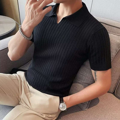 A versatile and popular five-sleeved knitted POLO shirt Black