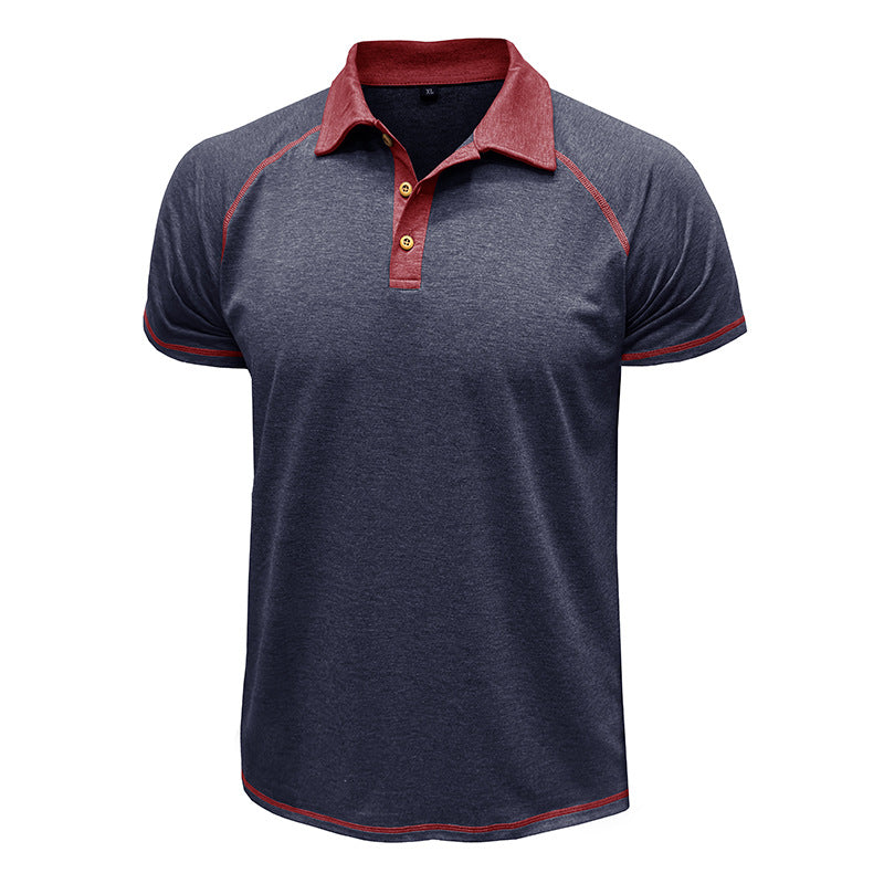 Men Summer Lapel Henry T-Shirt With Short Sleeves Dark Blue