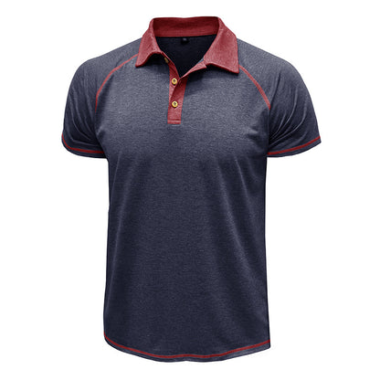 Men Summer Lapel Henry T-Shirt With Short Sleeves Dark Blue