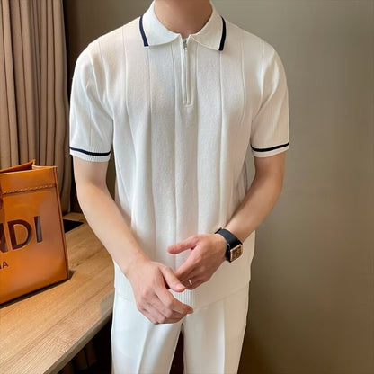 Summer lapel casual knitted sweater White