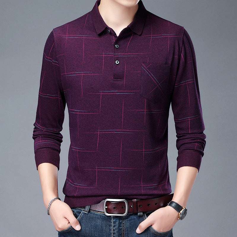 Middle-aged men's long-sleeved knitted sweater tops 686 Red