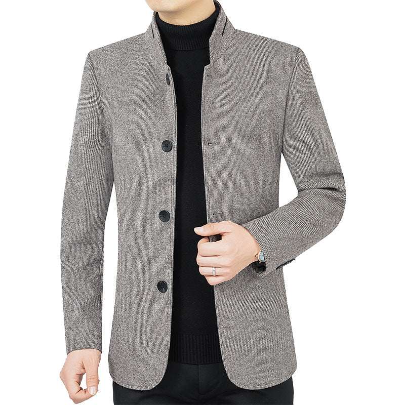 Classic Wool Blend Stand Collar Casual Outerwear JK2101 Gray