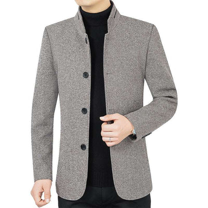 Classic Wool Blend Stand Collar Casual Outerwear JK2101 Gray