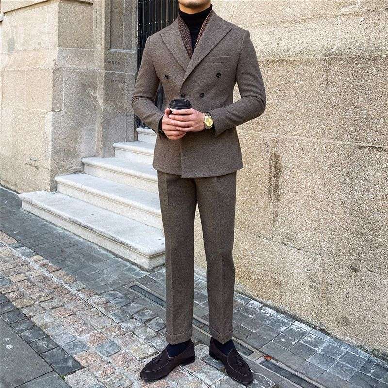 Men's Slim Fit Double Breasted Houndstooth Jacket