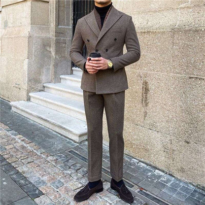 Men's Slim Fit Double Breasted Houndstooth Jacket
