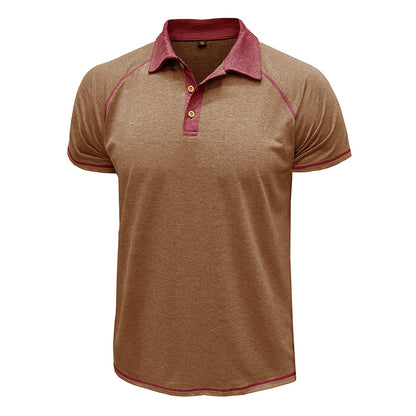 Men Summer Lapel Henry T-Shirt With Short Sleeves Khaki