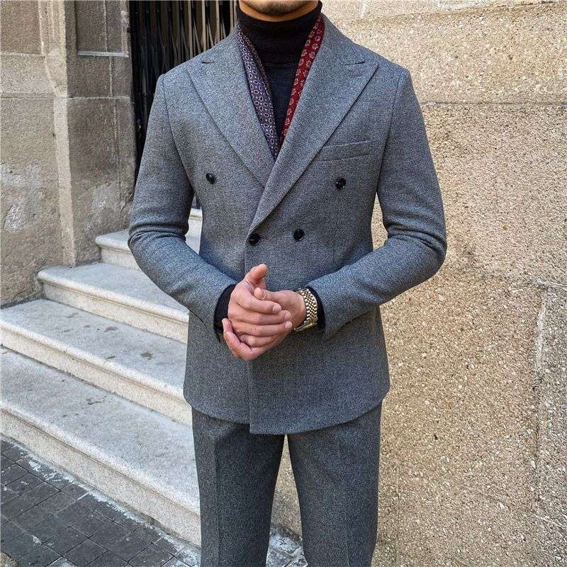 Men's Slim Fit Double Breasted Houndstooth Jacket