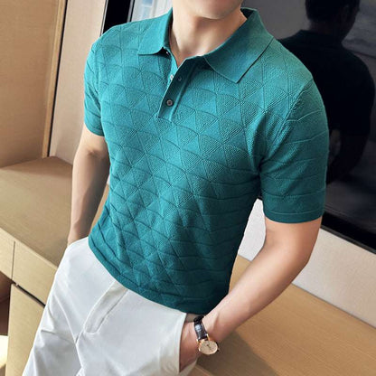 Men'S V-Neck Polo Shirt Peacock Blue