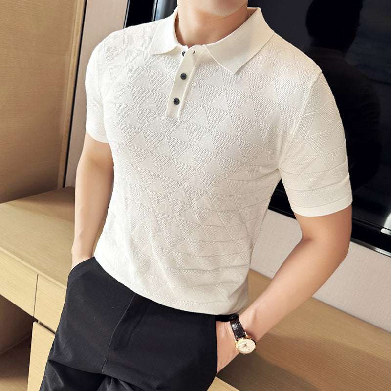 Men'S V-Neck Polo Shirt Beige White