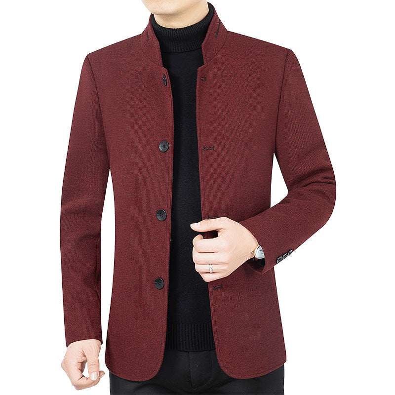 Classic Wool Blend Stand Collar Casual Outerwear JK2101 Wine Red