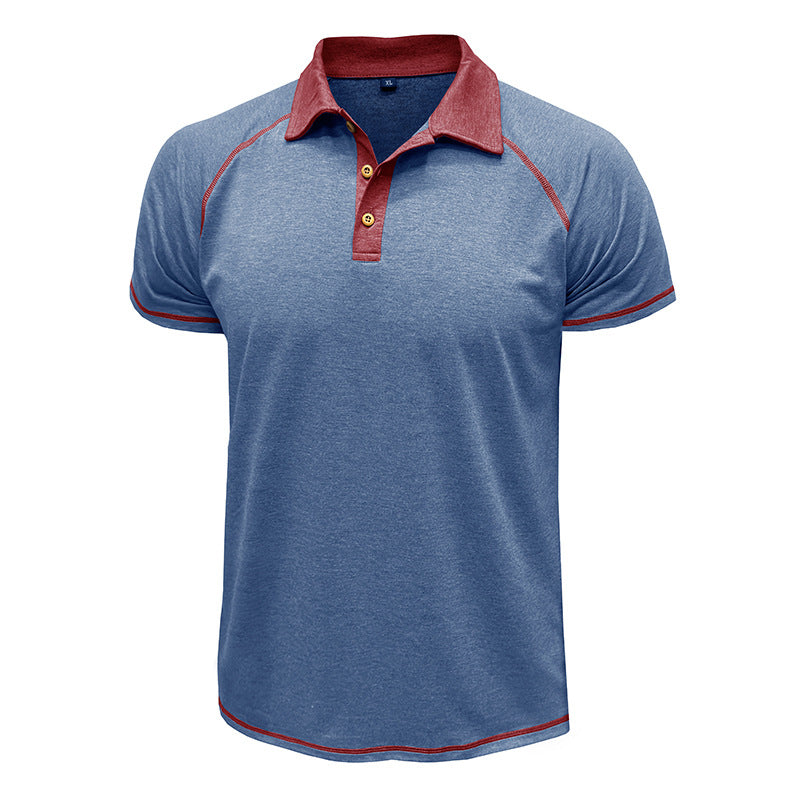 Men Summer Lapel Henry T-Shirt With Short Sleeves Light Blue