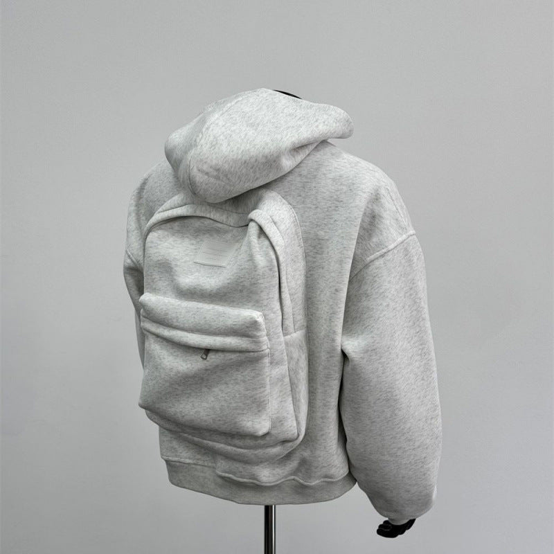 New Hooded Design Backpack Hoodie Light Gray