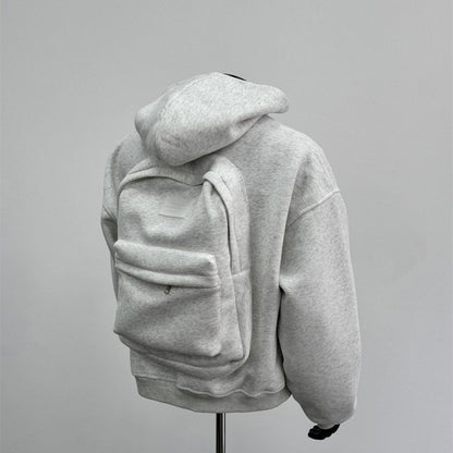 New Hooded Design Backpack Hoodie Light Gray